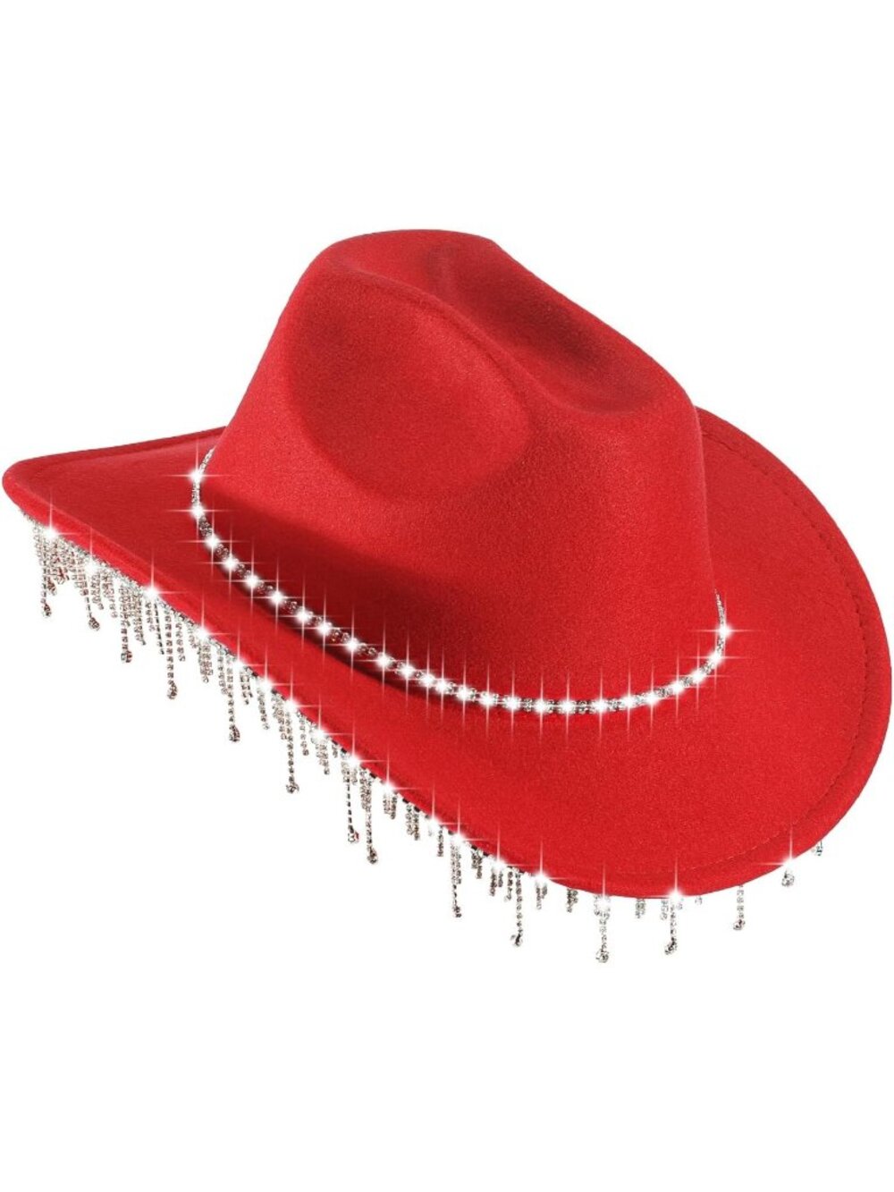 Women's Red Short Tassels Glitter Rhinestone Sparkly Cowboy Western Cowgirl Hat